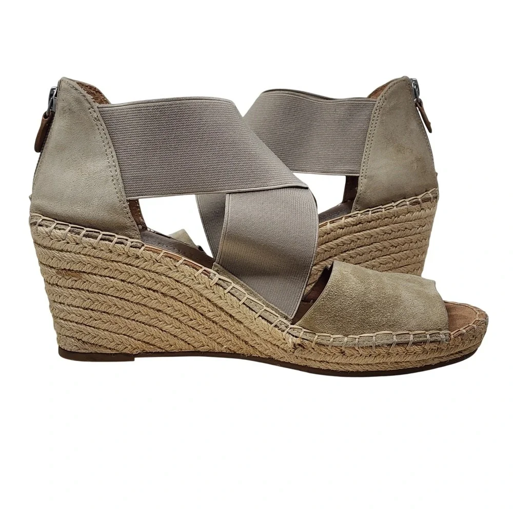 Gentle Souls Wedge Sandals 9 Womens‎ Taupe Colleen Espadrille Elastic Suede Boho